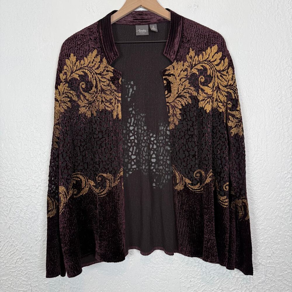 Chico's Travelers Collection Velvet Burnout Open Front Jacket Cardigan 2 Large
